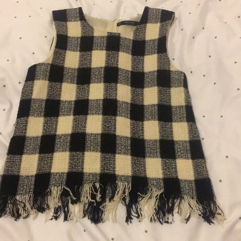 Zara sleeveless blouse with fringe hem size S